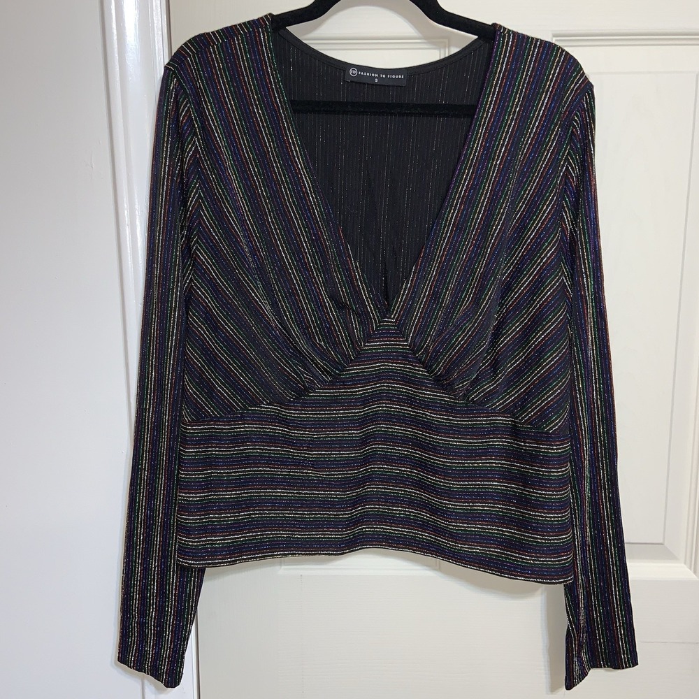 NWT FTF Rainbow Metallic Stripe Long Sleeve‎ Top Size 3 Y2K Disco Festival USA